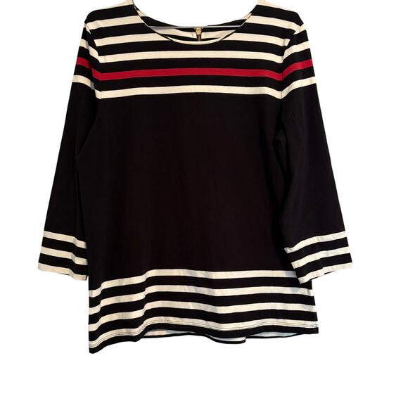 Talbots Black with White & Red Striped Cotton Tunic Style Top L - Picture 1 of 6